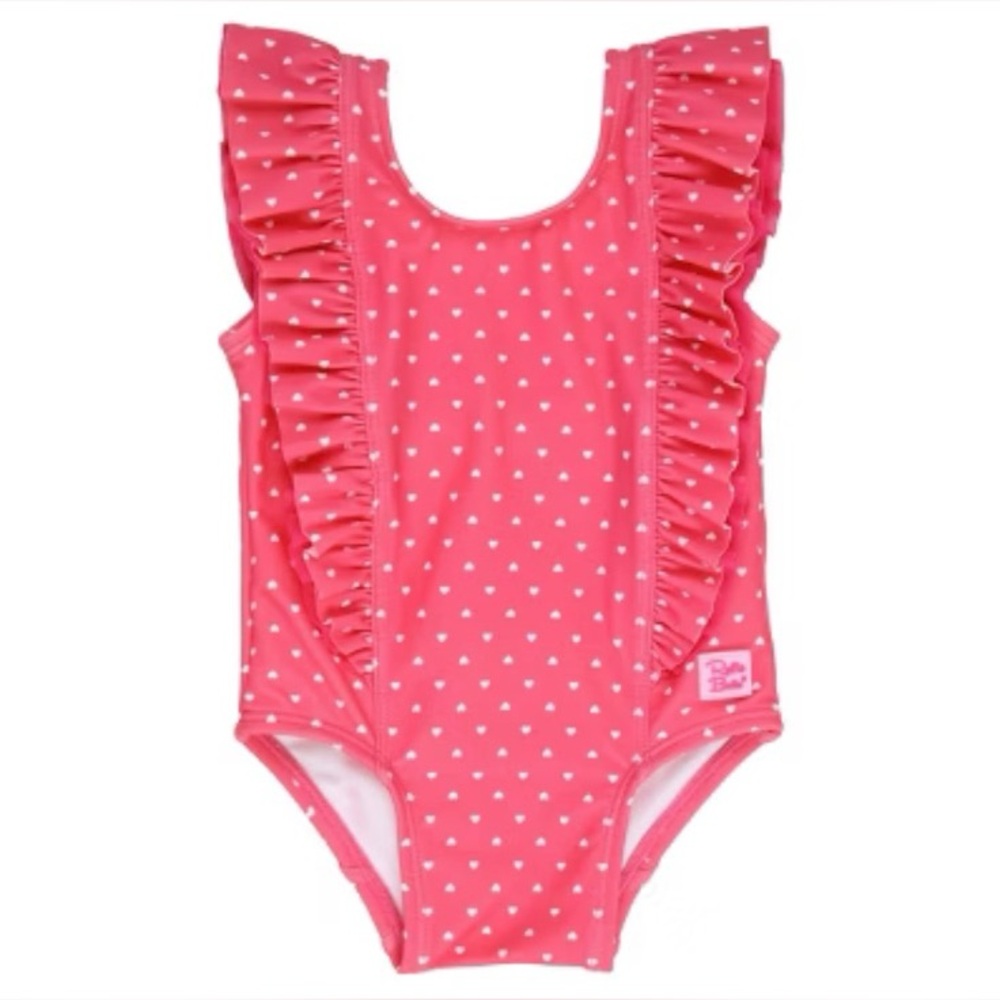 Pink Ruffled Heart-Patterned waterfall Swimsuit Ruffle Butts